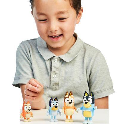 Bluey 13009 and Family: , Bingo, Bandit and Chilli 4 Figure pack Articulated Character Action Figures 2.5 inches Official Collectable Toy, Multicoloured