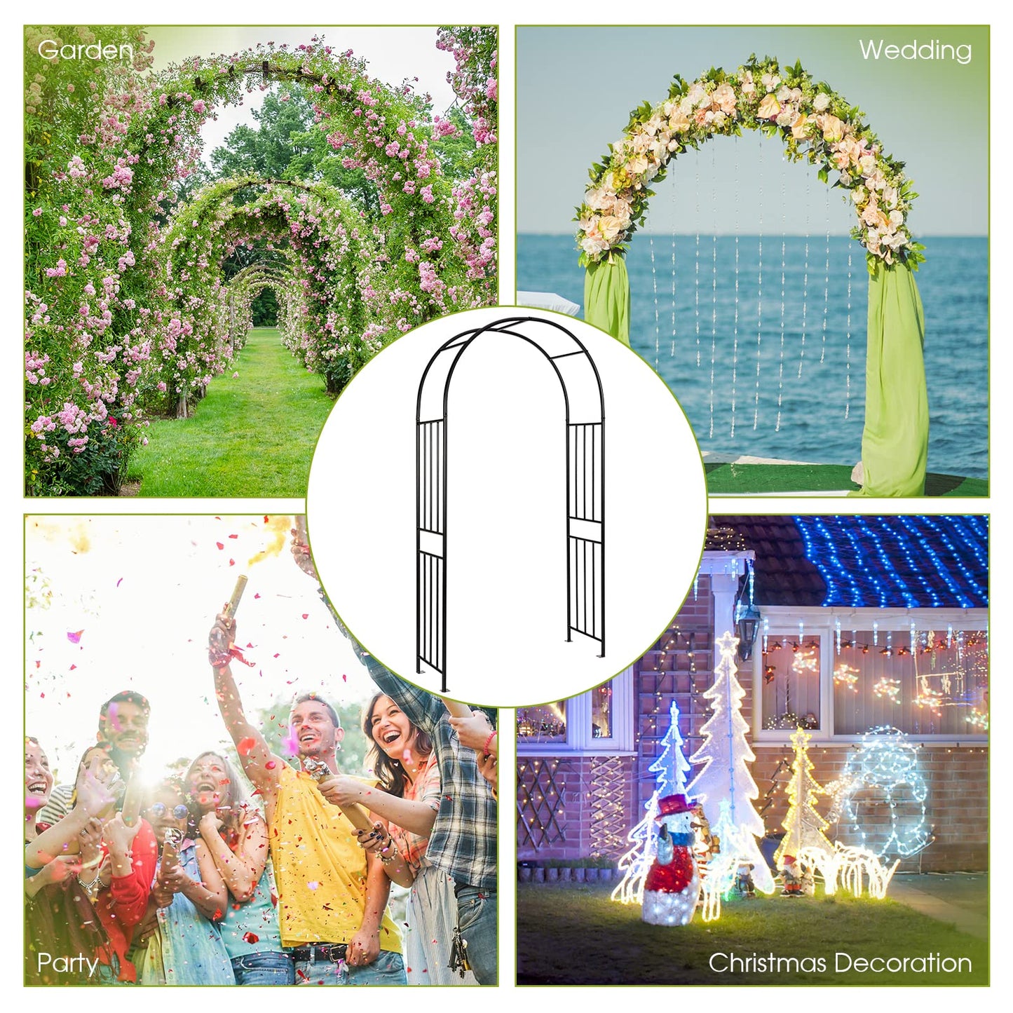 S AFSTAR Metal Garden Arch, 7.2ft/86 Outdoor Arbor for Various Climbing Plant Flower, Arch Trellis for Wedding Garden Bridal Party Festival Decoration, Easy-to-Assemble
