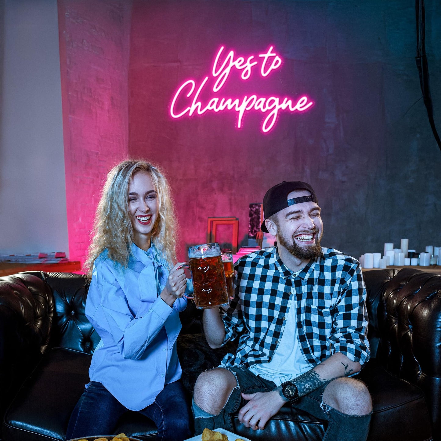 Kavaas Yes to Champagne Neon Sign 15" x 9.1", Neon Bar Signs for Home Bar Decor, Man Cave Pub Party - Best Gifts for Champagne Lover, Birthday, Christmas
