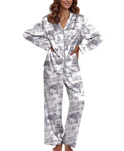 Ekouaer Pajamas For Women Set Silk Pjs 2 Piece Satin Sleepwear Long Sleeve Button Down Lounge Sets With Pant