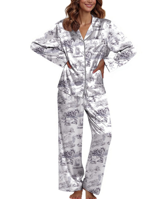 Ekouaer Pajamas For Women Set Silk Pjs 2 Piece Satin Sleepwear Long Sleeve Button Down Lounge Sets With Pant