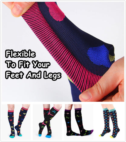 YYW Compression Socks for Men & Women 7 Pairs Best for Running Medical Sports Flight Travel Pregnancy 20-25mmHg (Compression Socks 1,S-M)
