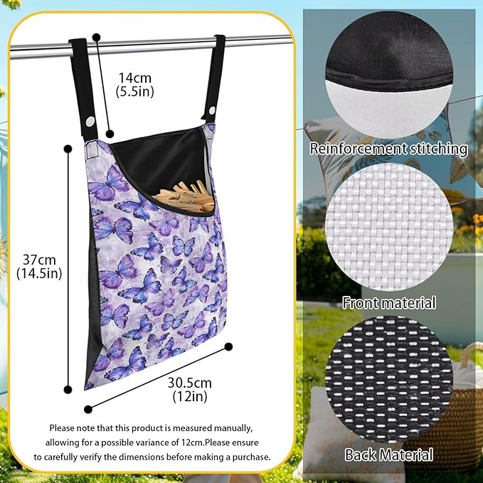 2 Pcs Butterfly Purple Clothespin Bag