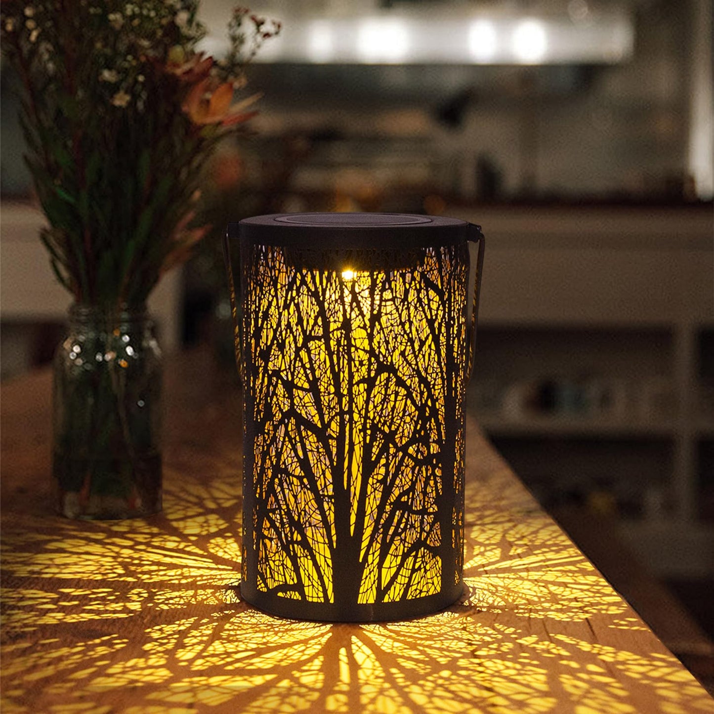 FANOAULEA Solar Lanterns for Outdoor Waterproof, Hanging Solar Lights Gifts for Women Mom, Tree Lantern Hanging/Standing for Patio, Lawn, Tabletop, Garden Decorative LED Lantern Black Tree