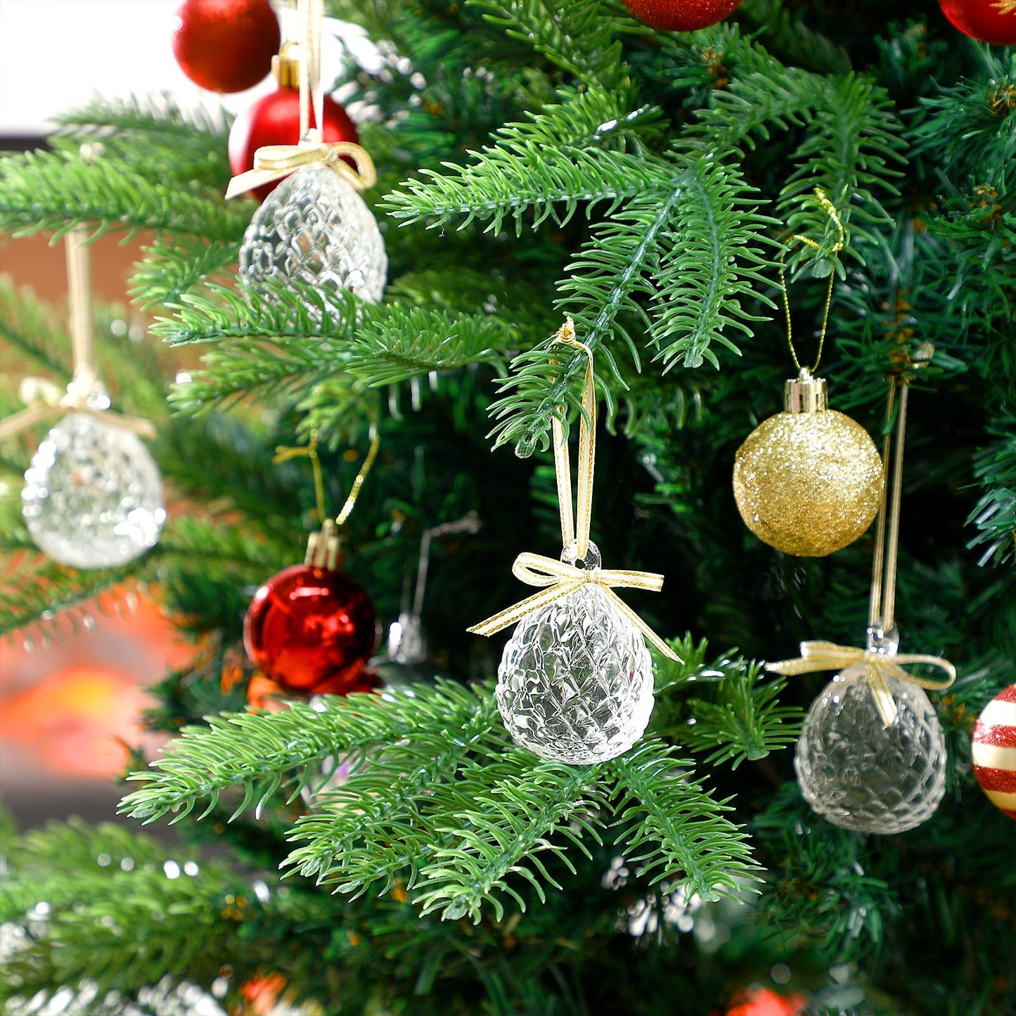 CroBlissful 4 Pcs Crystal Pinecone Christmas Ornaments 1.97'' Christmas Glass Crystal Ball Ornaments Hanging Glittering Clear Prism Pendant Suncatcher for Christmas Tree Party Decor Gift