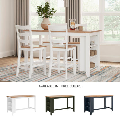 Signature Design by Ashley Gesthaven Farmhouse Counter Height Dining Table with 3 Shelves and Trestle Base, Light Brown & White
