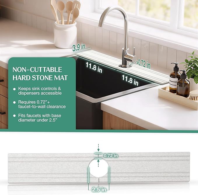 Stone Faucet Mat for Kitchen Sink Splash Guard 23.6" x 3.9"