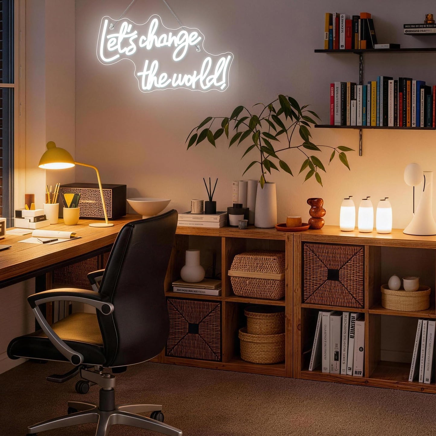 Horseneon Let's Change the World Neon Led Sign, White Neon Signs for Wall Decor, Neon Lights Signs with USB Powered for Bedroom, Living room, Wall Hanging Decor