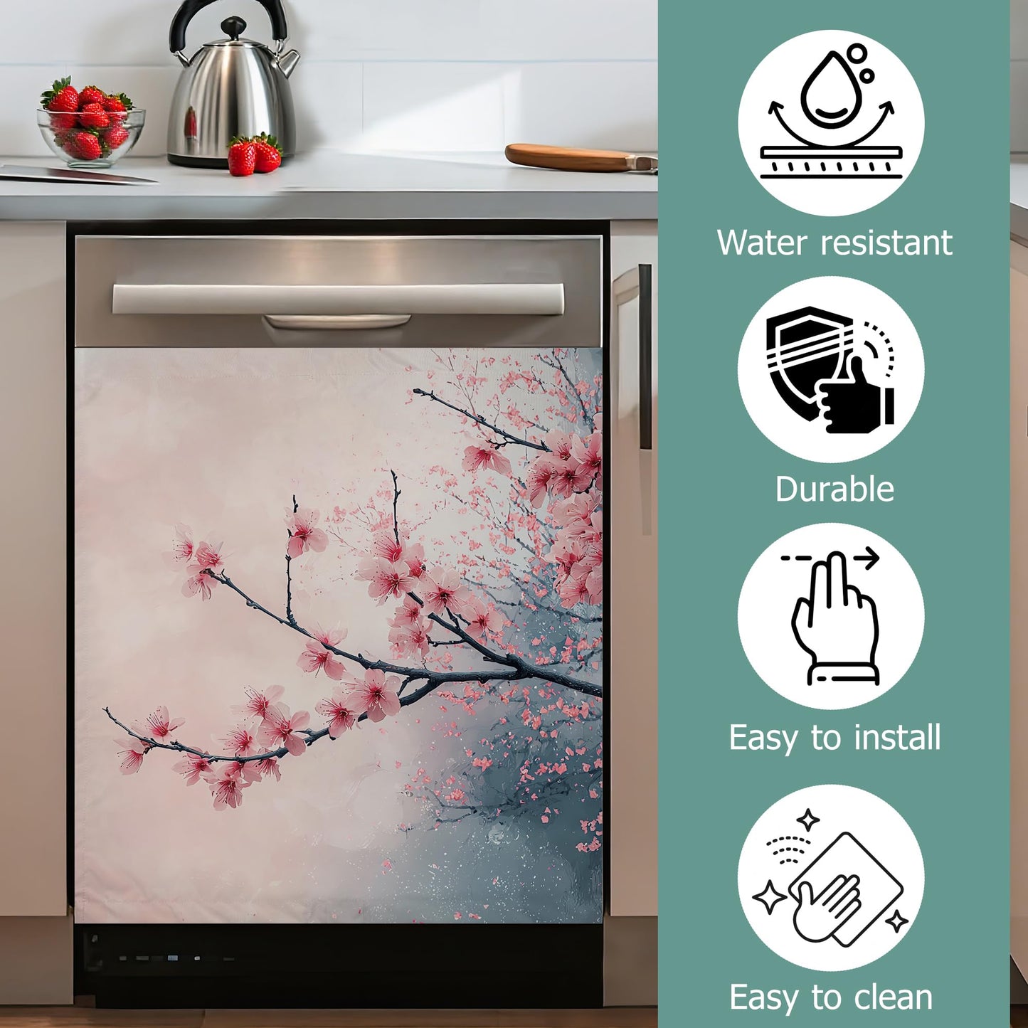 Cherry Blossom Refrigerator Magnet Cover,Pink Flowers Washable Dishwasher Magnets Decorative Cover,Home Kitchen Decorative Dishwasher Front Panel Cover 23x26 Inch