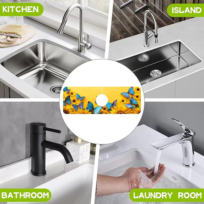 Kitchen Sink Splash Sunflowers and Blue Butterflies Guard Faucet Mat Super