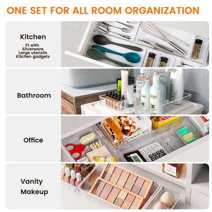Criusia 30 Pack Large Clear Plastic Drawer Organizer Bins - Acrylic Kitchen Drawer Organization and Storage Dividers for Utensils Gadgets, Office Bathroom and Vanity Organizer for Makeup Accessoires
