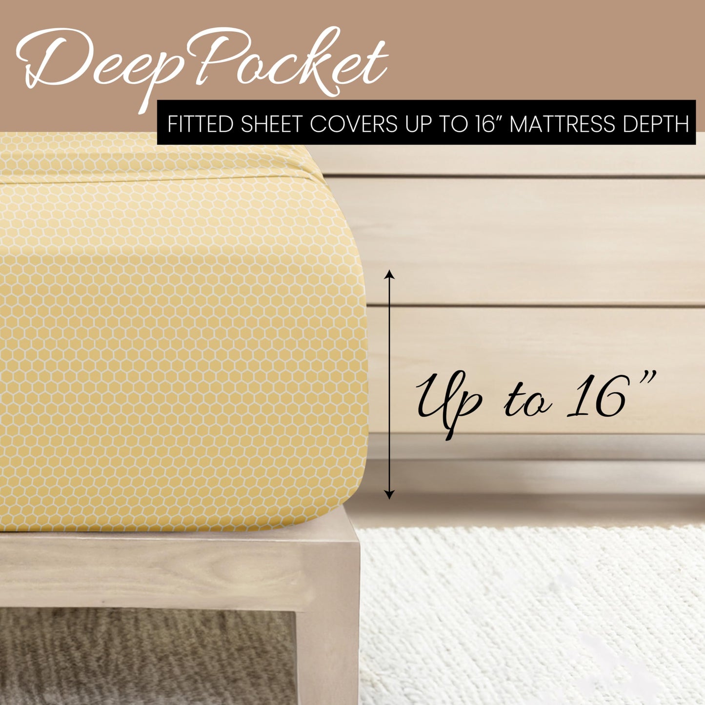 Linen Market Patterned Microfiber Queen Sheet Set 4 Piece – Oeko-TEX Certified Ultra Soft & Wrinkle-Free - 16" Deep Pocket Sheets - Easy Care Queen Size - Honeycomb Yellow