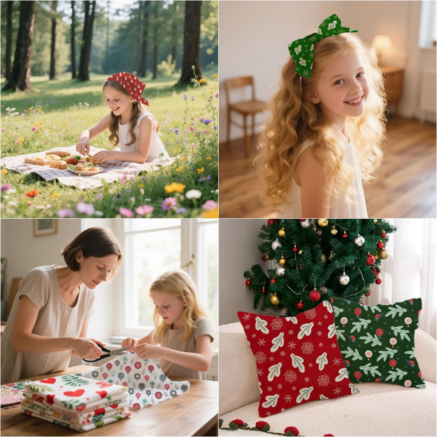 SZRUIZFZ 14Pcs Christmas Quilting Cotton Fabric Bundles 18 x 22 Inch Holiday Fabric Snowman Christmas Tree Print Fat Quarters Bundles Decorative DIY for Sewing Crafts Patchwork