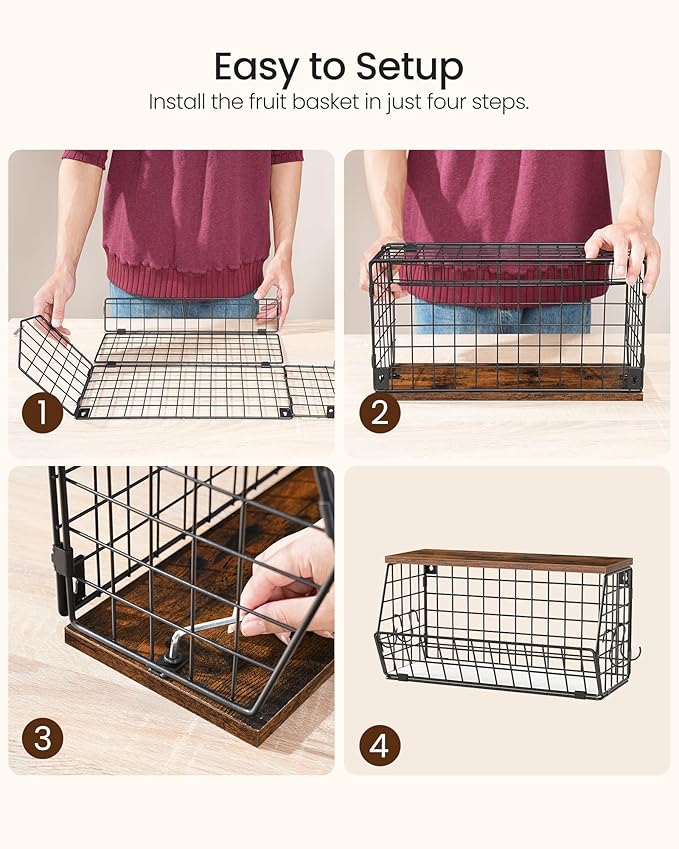 2-Tier Fruit Basket for Kitchen, Stackable Hanging Basket Wire Baskets