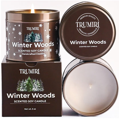 Winter Woods - Soy Candles for Home Scented - for Fall Christmas Holidays - 5oz Natural Clean Non Toxic - Long Lasting Highly Scented Pet Safe Luxury Tin - Velas Aromáticas Para el Hogar - Pine Candel