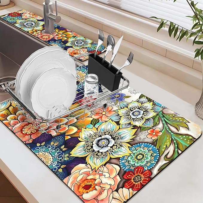 24.5" x 15.5" Dish Drying Mat & 24" x 5.5" Sink Splash Guard, Super Absorbent