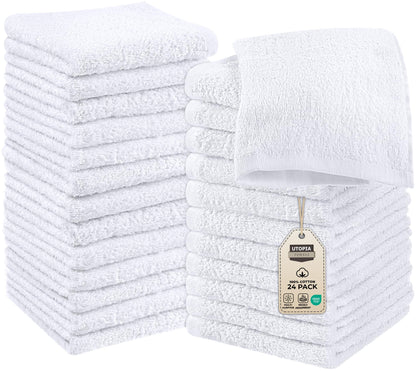 Utopia Towels - Cotton Washcloths Set - 30 x 30 cm, White - 100% Ring Spun Cotton, Premium Quality Flannel Face Cloths, Highly Absorbent and Soft Feel Fingertip Towels (24-Pack, White)