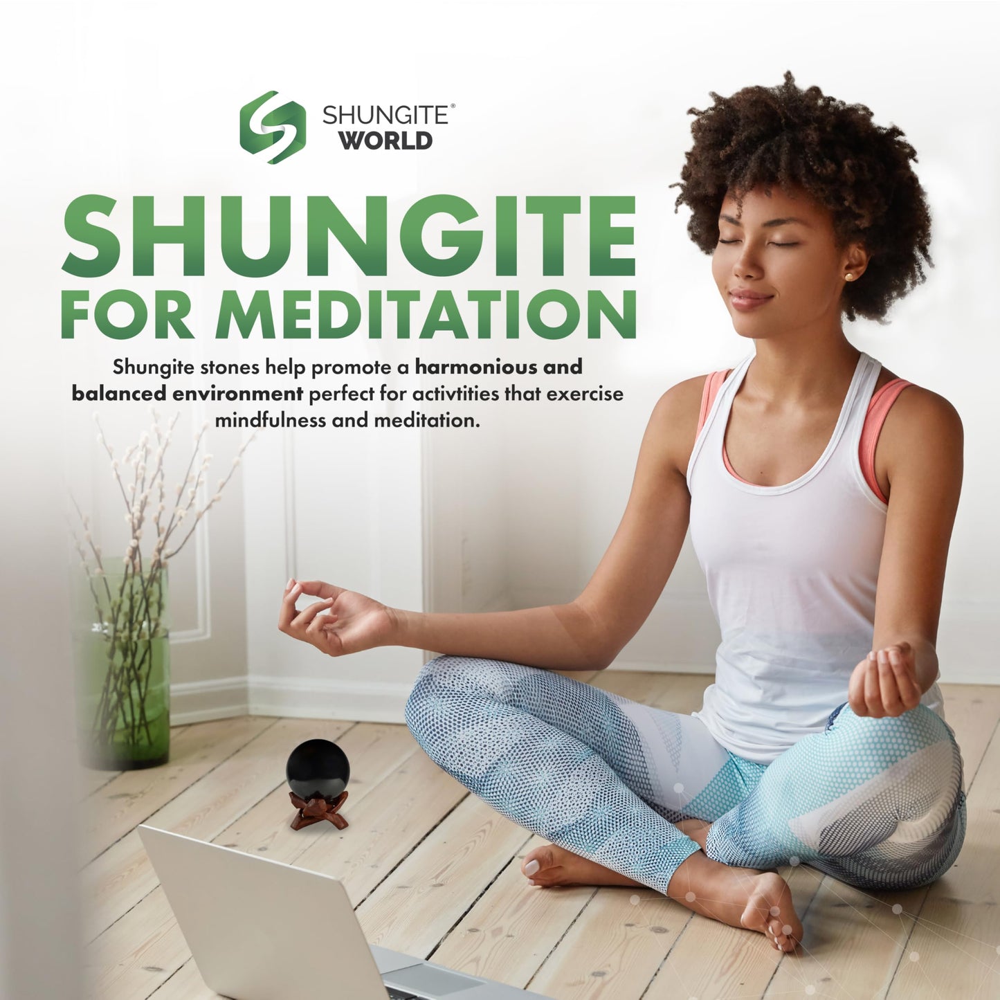 Shungite World Authentic Shungite Stone Sphere Polished 60 mm / 2.36 with Stand, Natural Real Feng Shui Meditation Healing Crystal Decorative Ball Home Protection Grounding Black Orb Décor