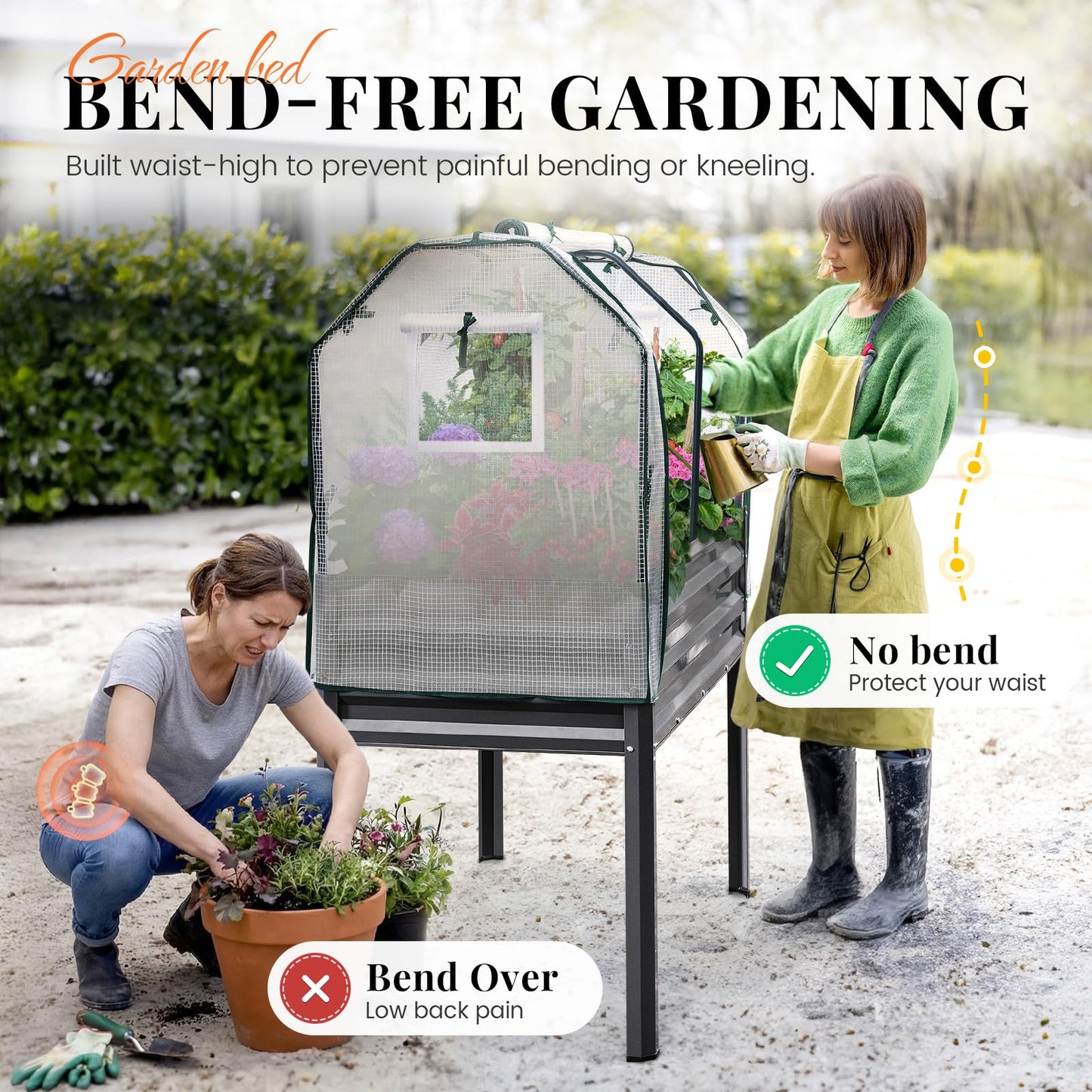 KING BIRD Large Raised Garden Bed with Cover & Netting Galvanized Elevated Planter Box with Legs 48×24×56 in for Backyard, Patio, Balcony, 400lb Capacity, Dark Grey