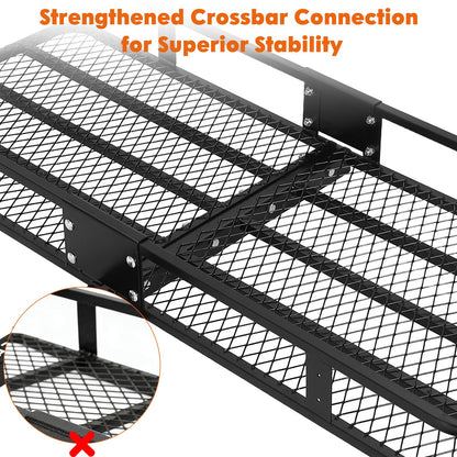 Garvee Folding Hitch Mount Cargo Carrier Basket 60" x 20" x 6", Hauling Weight Capacity of 500 Lbs with Folding Arm, Hitch Stabilizer, Cargo Net and Ratchet Straps