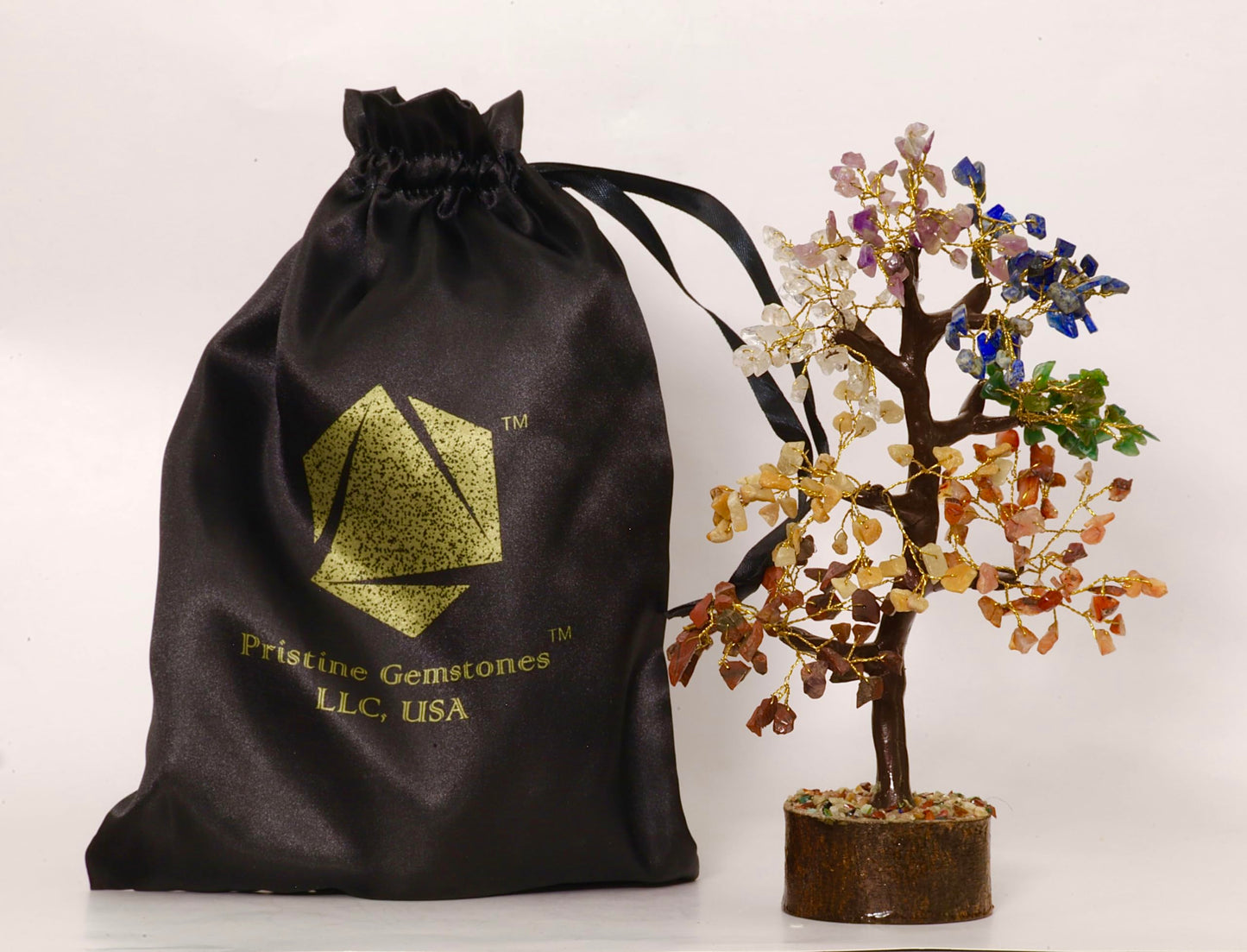 Pristine Gemstones 7 Chakra Tree of Life Crystal Feng Shui: Home and Office Decor. (7 Chaka, Equilibrium, Resin Trunk, Wood Base, 250 Chips). February, April, and July Birthstones.