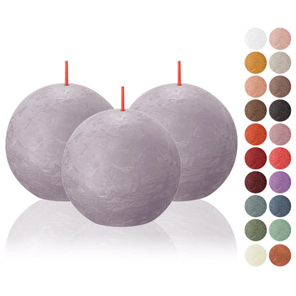 BOLSIUS 3 Pack Frosted Lavender Rustic Ball Pillar Candles - 3 Inch - Premium European Quality - Includes Natural Plant-Based Wax - Unscented Dripless Smokeless 25 Hour Party Décor Candles