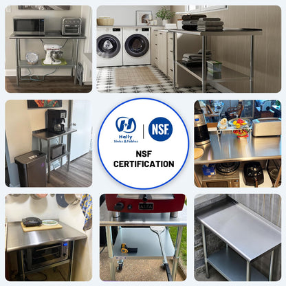 Hally Stainless Steel Table for Prep & Work 24 x 36 Inches with Caster Wheels, NSF Commercial Heavy Duty Table with Undershelf and Galvanized Legs for Restaurant, Home and Hotel