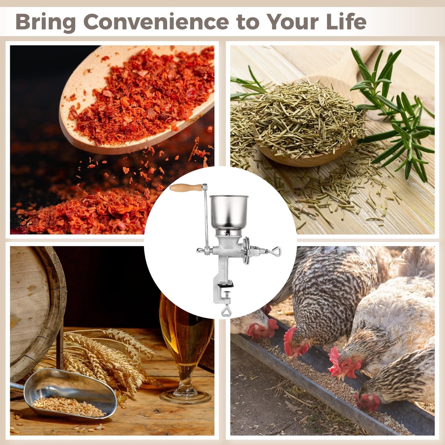 High Hopper Corn Grinder, Iron Grain Grinder Manual Coffee Grinder, Hand Grinder with Large Hopper for Barley Wheat Berries Coffee Chickpeas Pepper Dried Beans, Animals Feed Home Brewing