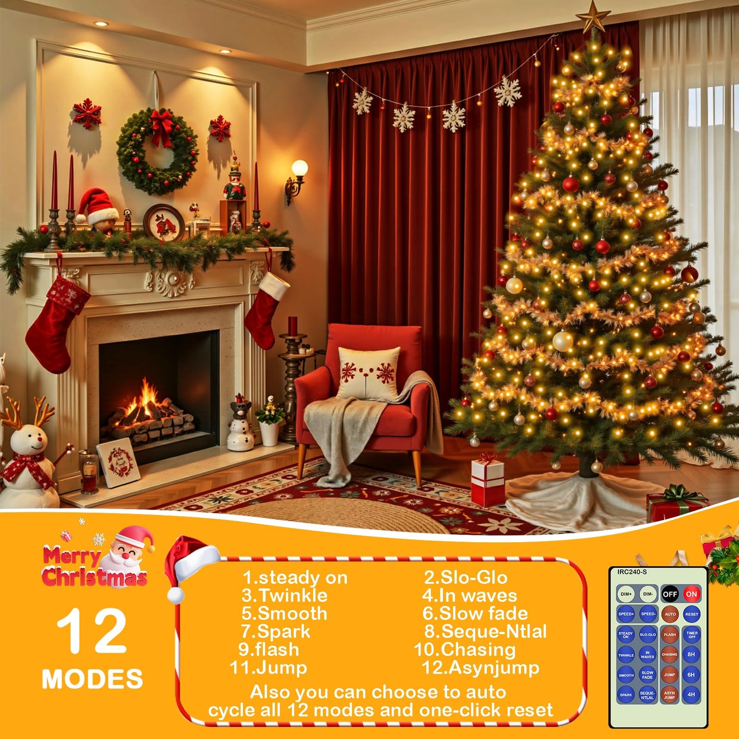 Decute 164FT 500LED Christmas Fairy String Lights Dimmable with Remote Control Copper Wire Starry Lights with UL Cerficated Decorative for Party Wedding Bedroom Christmas Tree Warm White