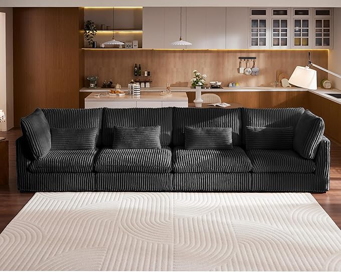 154" Oversized Corduroy Couch Modular Sectional Sofa, Washable Cloud Couch