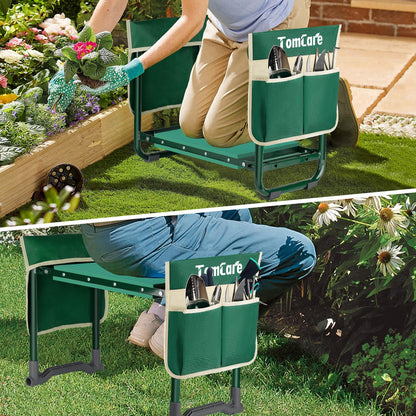 TomCare Garden Kneeler and Seat 10.24” Wide Kneeling Pad Garden Bench with 2 Tool Pouches Heavy Duty Stable Gardening Stool Tools Foldable Gardening Gifts for Women Men Seniors Gardeners, Green