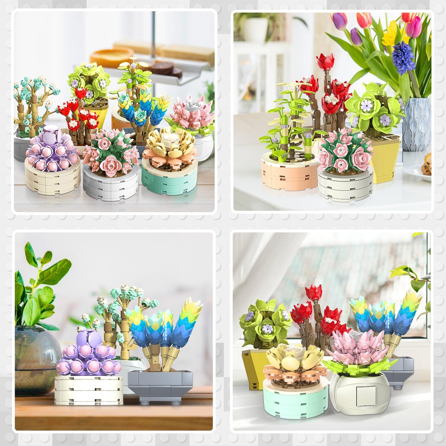 JMBricklayer Flowers Succulents Botanical Valentines Building Sets, Plants Office Home Decor Succulents Bonsai Building Toys, Creative Flowers Building Project for Adults, Gifts Ideas for Girls Women