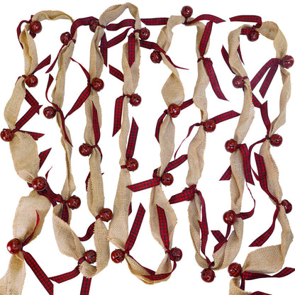 Winlyn Rustic Sleigh Bell Garland - 6 Yards Burlap with Buffalo Plaid Ribbon - Metal Jingle Bells - Farmhouse Christmas Tree & Banister Mantel Decoration