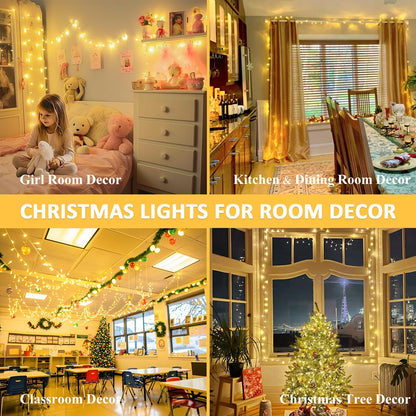JMEXSUSS 200 LED String Lights Indoor Outdoor Clear Wire, Connectable Warm White Christmas String Lights for Bedroom, 66 Ft Twinkle Fairy Light Plug in for Wedding Home Tree Yard Patio Classroom Decor