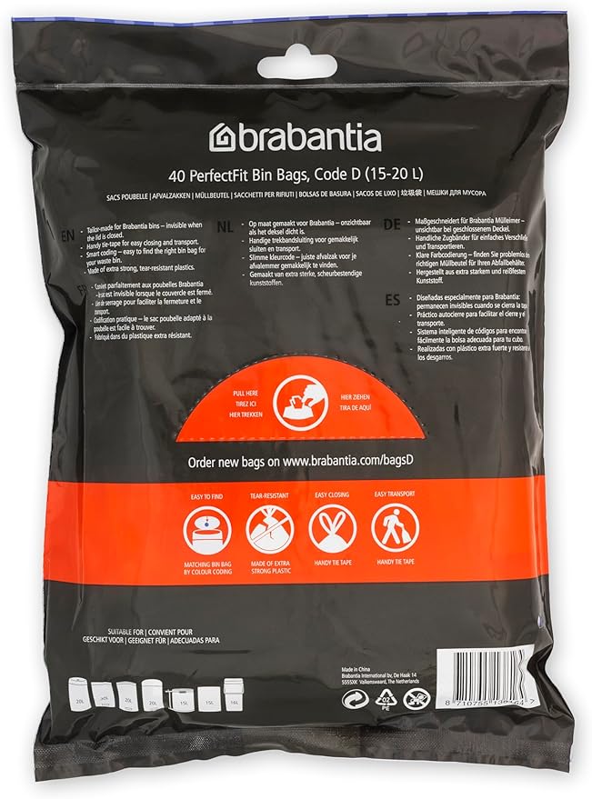 Brabantia PerfectFit Trash Bags Thick Plastic Trash Can Liners