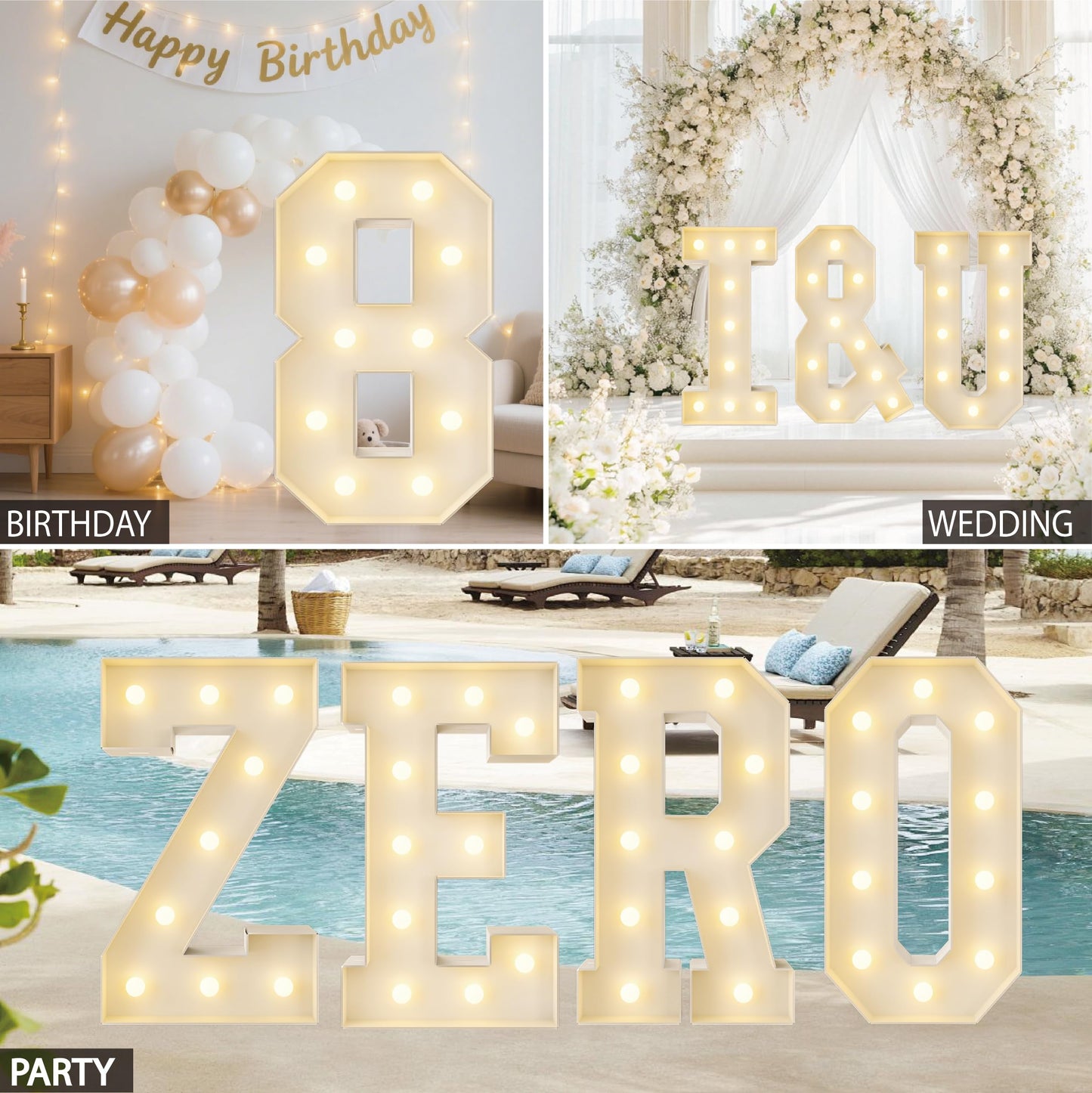 HXWEIYE Large marquee numbers 8, 3FT Big Light Up Number with light, Mosaic Balloon Frame, Pre-Cut Frame Giant Led Numbers for baby shower Birthday Party Bar Graduation Decor (Warm White)