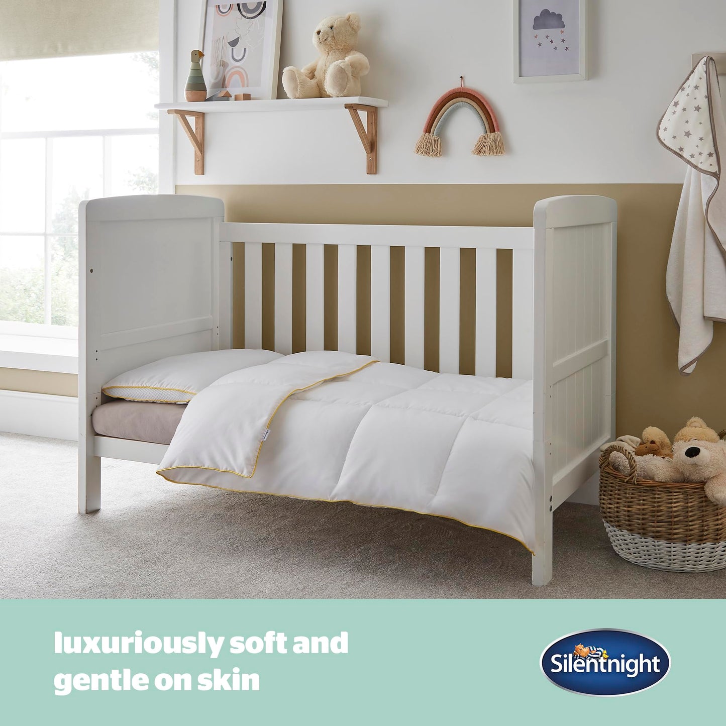 Silentnight Safe Nights Luxury Cot Bed Duvet and Pillow Bed Set – Anti Allergy 4 Tog Junior Quilt and Breathable Toddler Pillow for Children, Kids, Toddlers – Hypoallergenic and Machine Washable