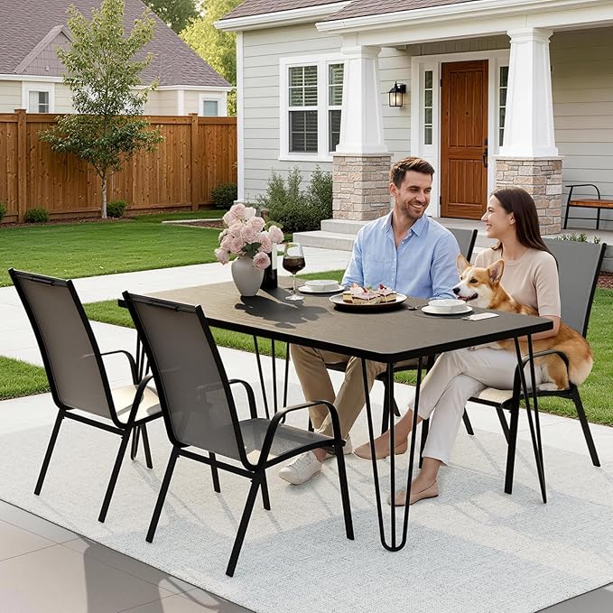 JEAREY Patio Dining Chairs Set of 4, Outdoor Stackable Dining Furniture Set, All Weather Dining Set for Lawn, Garden, Backyard, Poolside, Deep Gray