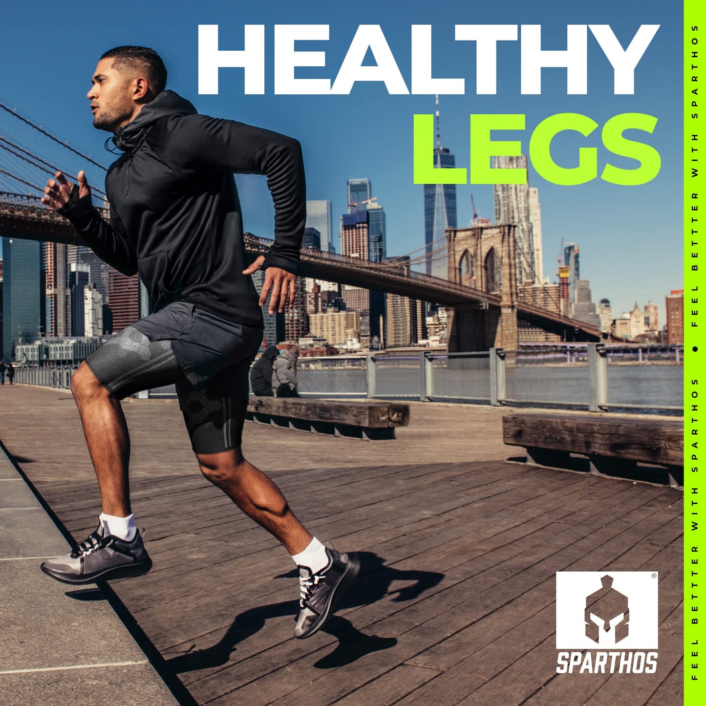 Sparthos Thigh Compression Sleeves (Pair) – Upper Leg Sleeves for Men and Women Support for Improved Blood Circulation Quad and Hamstring Recovery Sports Running Tennis Workout Basketball (Black-S)