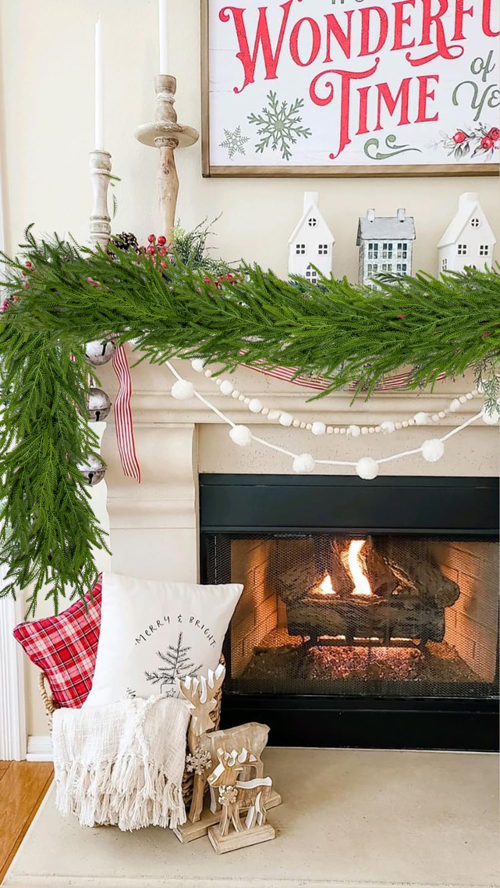 Hollyone 6FT Norfolk Pine Garland Real Touch Winter Pine Garland Faux Christmas Garlands Artificial Greenery Plant for Table Fireplace Mantle Wall Indoor Outdoor Mantle Holiday Christmas Home Decor