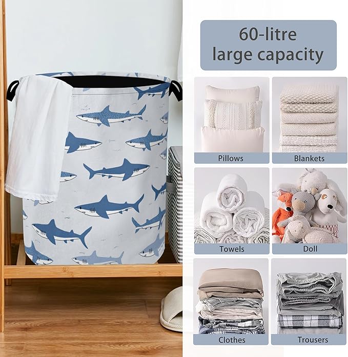 Cute Shark Laundry Basket, Foldable Oxford Cloth Tote Bag Laundry Hamper