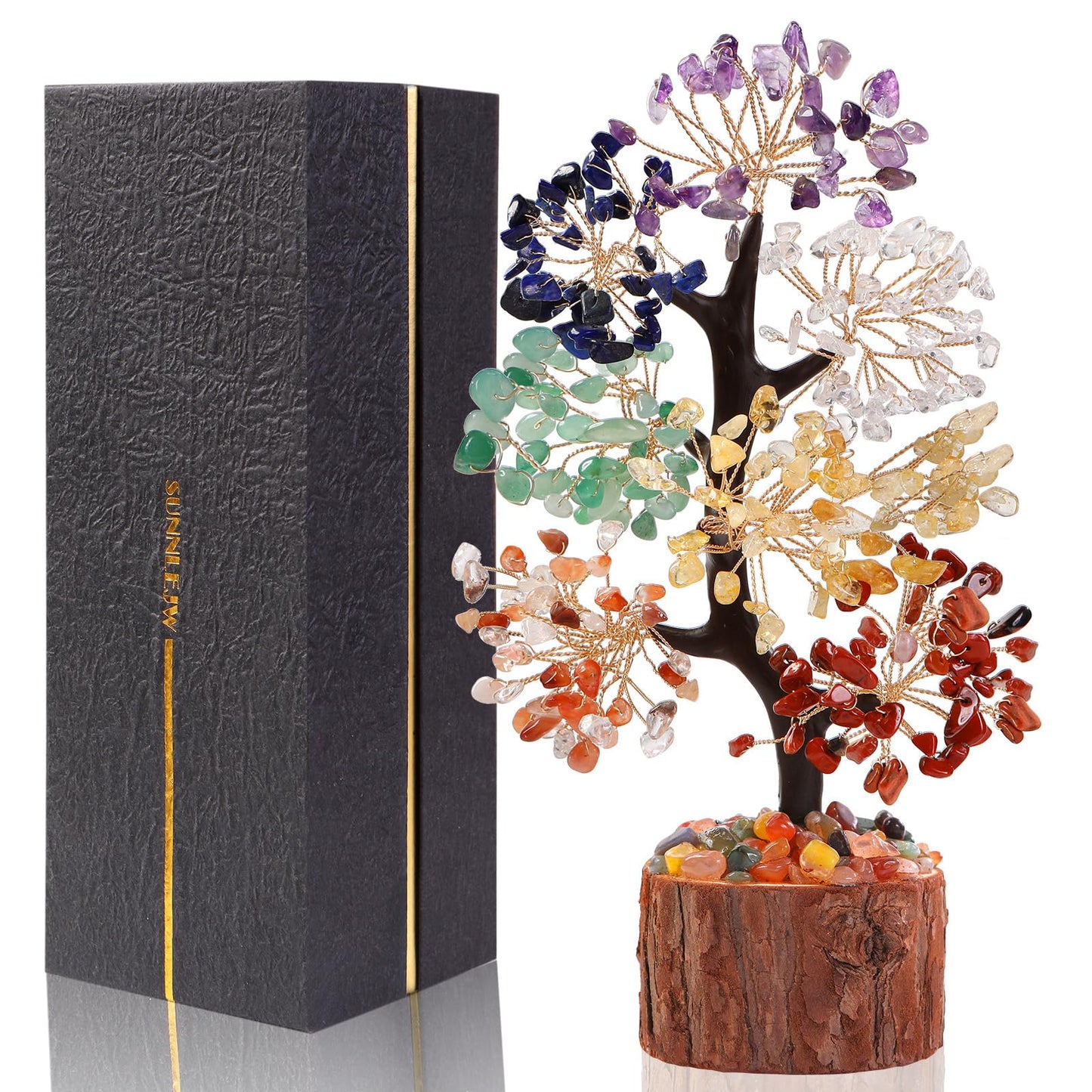 Sunnlejw 7 Chakra Crystal Tree of Life,Handmade Birthday Gifts for Women Mom Sister, Natural Meditation Healing Crystal and Stones for Positive Energy,House Warming Gift, Home Office Decor
