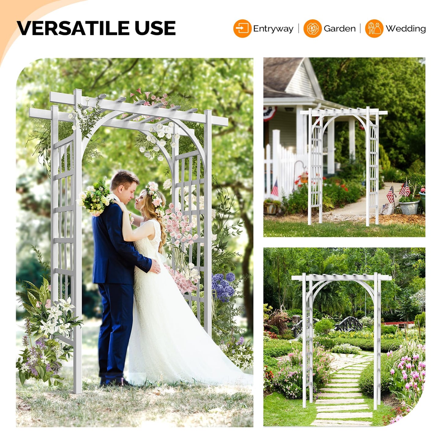VINGLI Garden Arbor, PVC Wedding Arch for Ceremony Party, Garden Trellis for Climbing Plants Outdoor, Arch Backdrop Stand for Garden, Backyard, Lawn, Wedding
