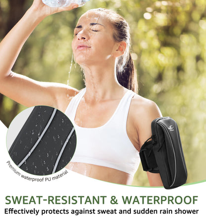 HiRui Arm Bag & Wrist Bag Phone Holder, Sports Running Armband for Gym, Cycling & Workout, Compatible with iPhone 17/16/15 Series, Samsung Galaxy & More, Reflective, Adjustable, Secure Fit (Black)