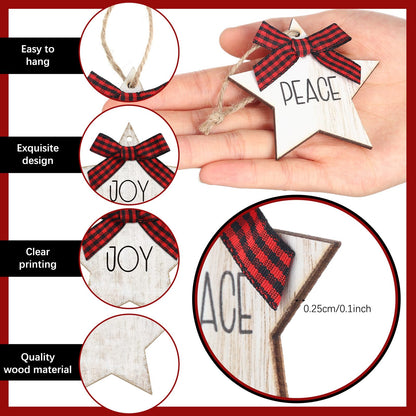 Vercraft 24 Pcs Christmas Star Ornaments Wooden Farmhouse Star Hanging Ornaments with Bows Wood Pendants for Xmas Tree Home Church Holiday Party Decoration