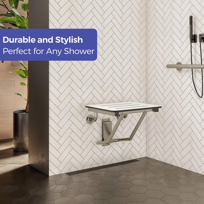 Stardrix 18" x 16" ADA Compliant Phenolic White Folding Shower Seat Bench, Wall Mount Foldable Bathroom Shower Chair with Stainless Steel Support, 400 lbs Capacity
