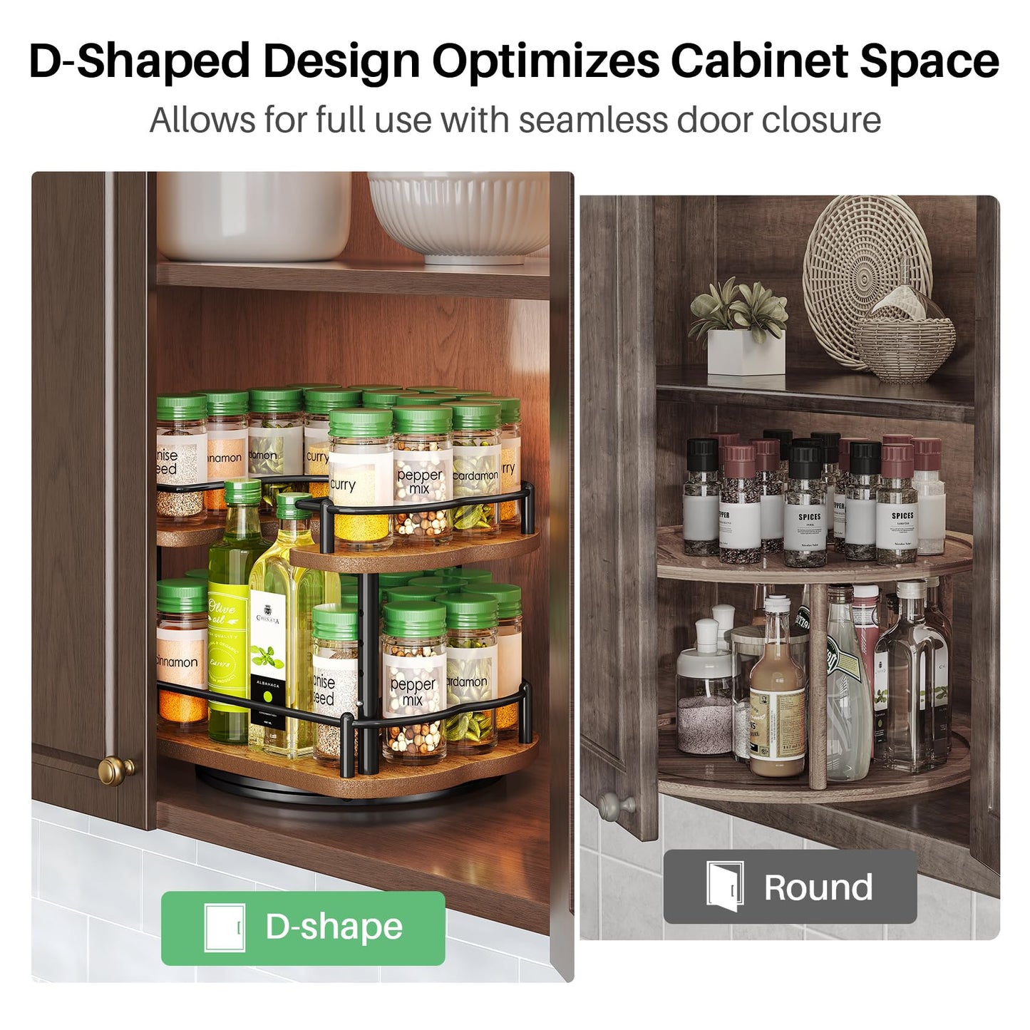 Spice Rack Organization for Cabinet - Height Adjustable Rotating Lazy Susan Organizer, Spice Organizer Fits Cabinets Wide＞ 11 inches, Clearance Height ＞10.5 inches
