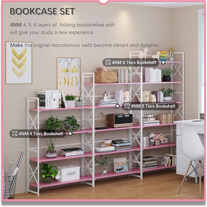 4NM Extra Wide 5 Tiers No Assembly Book Shelves, 51.2" H Folding Bookshelf