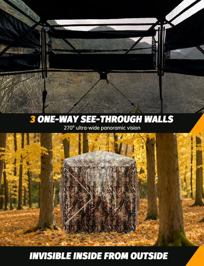 270° Camouflage Hunting Blind Portable Pop-Up Tent with Shoot-Through Mesh, Waterproof Ground Blind for Deer Hunting, 2-3 & 3-4 Person Capacity & Carry Bag (3-4 Person)