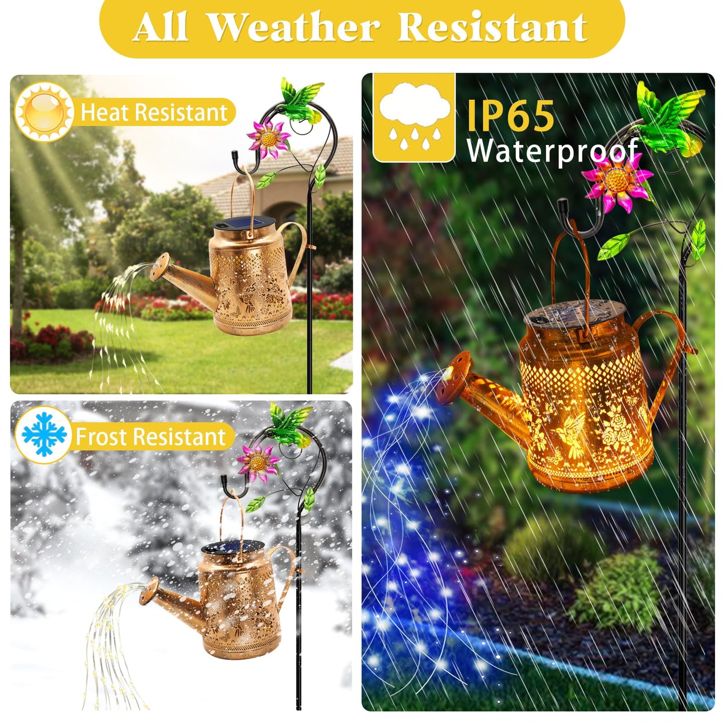Solar Lanterns Outdoor Waterproof, Hummingbird Watering Can Garden Decor, Hanging Solar Path Lights Yard Art, Outside Patio Decoration Gardening Birthday Gifts for Mom Grandma Women with Shepherd Hook